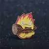 Эмалированные булавки Fire Demon Calcifer, милые волшебные огненные эльфы, дрова, аниме, броши, значки, значки, булавка с лацканами, ювелирные изделия, подарок для друзей, детей, GC1968