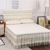 Bed Skirt 3pcs Set Bed Spread Princess Lace Bed Skirt Solid Color Luxury King Queen Bedspread with 2pcs Pillowcase 230314