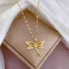 Dragonfly Pendants Necklace Jewelry Accessories For Elegant Women Luxurious Short Clavicle Chain Gifts 316L Stainless Steel