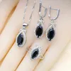 Necklace Earrings Set Dubai Silver Color For Women Wedding Black Crystal Pendant Open Ring Halloween Gift Box