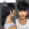 Lace Wigs Short Pixie Cut Full Machine Made Wig With Bangs Dovetail Straight Brazilian Remy Human Hair For Women Model Length 230314