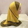 Etniska kläder muslimska flickor hijab halsduk leopard tryck färg match omedelbar headwrap islamiska barn burka hijabs turban sjal i 2-7 år gammal