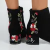 Laarzen high -end floral geborduurde vrouwen katoen korte enkel laarzen dames casual blok hak pumps schoenen vrouwelijke boten chaussure femme 230314