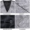 Mens Vesten zilvergrijs zwart zijden heren Vest Tie set verstelbaar jacquard westerse vestjack jasje stroping hanky manchetknopen bruiloftsbedrijf 230313