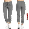 Womens Pants Capris Solid Jogger Cargo MultiPocket Drawstring Elastic Waist Women Sports Streetwear Casual Long Pant 230313