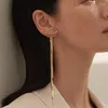 Hoop Earrings Vintage Gold Color Bar Long Thread Tassel Drop For Women Glossy Arc Geometric 2023 Korean Fashion Jewelry