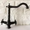 Rubinetti da cucina Rubinetto girevole Rubinetto per acqua Bronzo nero lucidato a olio Doppio manico Lavello monoforo Rubinetto per bagno Miscelatore per lavabo Anf361