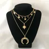 Anhänger Halsketten Sommer Böhmischen Stern Mond Mehrschichtige Halskette Frauen Choker Vintage Crescent Geometrische Collier Collares