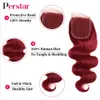 Hair pieces Perstar Burgundy Red Human Bundles With Closure Malaysia 99J Body Wave Weave Extensions 230314