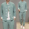 Men's Tracksuits de estilo chinês algodão de algodão aprimorado Terno hanfu solto de tamanho grande Tang Tang Suit Zhongshan Terno de duas peças Roupas masculinas 230313