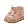 Primeiros caminhantes inverno meninas meninas botas de neve criança menina de coelho Sapatos de orelha de ouvido Baby First Walkers Bling Color Solid 230314