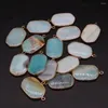 Pendentif Colliers Naturel Amazonite Charmes Ovale Doré Bord Collier Pour La Fabrication De Bijoux DIY Boucles D'oreilles Accessoires 20x34mm