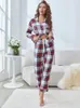 Kvinnors sömnkläder Autumn Spring Women's Pyjamas sätter damer Långärmad hemkläder kostym Vinterplädet tryck Sleep Topps Byxor 2 stycken Lounge 230314