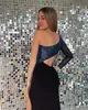 One Shoulder Prom Dress 2K23 Iridescent Beaded Bodice Side Cut-Out High Slit Lady Preteen Girl Pageant Gown Formal Party Wedding Capet Runway Black-Tie Gala