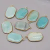 Pendentif Colliers Naturel Amazonite Charmes Ovale Doré Bord Collier Pour La Fabrication De Bijoux DIY Boucles D'oreilles Accessoires 20x34mm