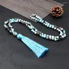 Collares pendientes Mujeres Hombres Collar bohemio Moda Natural Azul Ágatas de fuego Piedra de ónix 108 Mala Cuentas Borla Joyería anudada hecha a mano