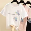 Dames t-shirt zomer t-shirt dames kleding Koreaanse witte vintage tops dames t-shirt roze kralen pailletten tee shirt korte mouw mode 230314