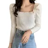 Kobiety swetry swobodny kwadratowy kołnierz Kobiety sweter jesienne zima szczupli solidne dzianiny sweaters pullovers długie rękawie miękkie topy femme femme