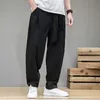 Herrbyxor Spring Cotton Linen Men Elastic midja Casual Harem Pant Loose Sweatpants Traditionella kinesiska byxor Pantalons Homme 230314