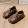 Skor Spring Children Brown Black Pu Leather Toddler Boys Girls Flat Unisex Solid Color 21-30 Elegant Kids Shoes P230314