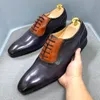 Handgefertigte Oxford-Kleidschuhe für Herren, echtes Rindsleder, spitze Zehen, braun und grau, gemischte Farben, Hochzeit, formelle Schnürschuhe für Männer