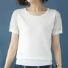 T-Shirt Femme Été Glace Soie Évider Tricots T-Shirt Slim Femmes Rétro À Manches Courtes Tops En Tricot Plus La Taille 3XL O-Cou Court Pulls Mujer 230314