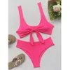 Women's Swimwear Ribbed Bikini 2023 Sexy Women Two Pieces Swimsuit Female Bowknot Set Solid Bathing Suits Beachwear Swim Lady