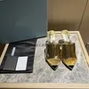 Designer Kvinnor Sandaler Tryckt Plexiglass Heels Milano Slides Chunky High Heel Golden Silver Metallic Leather Insula Slippers With Box