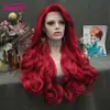 Lace Wigs Imstyle Red Long Synthetic Front Natural Wavy Cosplay For Women Heat Resistant Fiber White Brown 230314