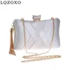 Kvällspåsar Tassel Golden Women Clutch Bags Diamonds Satin Criss Cross Chain Shoulder Handbags Party Wedding Purse 230314