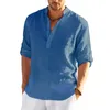 Men's Casual Shirts Men's Linen Long Sleeve Shirt Solid Color Casual Long Sleeve Cotton Linen Shirt Tops Size S-5XL 230314