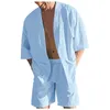 Survêtements pour hommes Hommes Printemps Et Été Vacances À La Plage Couleur Unie Short À Manches Courtes Coton Et Lin Costume Deux Pièces Formelle Robe Costumes pour Hommes 230313