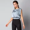 Women's Blouses Summer Satin Silk Sexy Elegant Womens Tops O- Neck Sleeveless Open Back Bow Tie Office Shirts