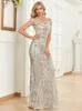 Robes de fête Lucyinlove Elegant V cou cou clair Light Silver Sequin Night Robe Femme sans manches Robe maxi