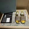 Designer Kvinnor Sandaler Tryckt Plexiglass Heels Milano Slides Chunky High Heel Golden Silver Metallic Leather Insula Slippers With Box