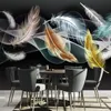 Fonds d'écran Personnalisé 3D Peintures Murales Papier Peint Blanc Plume D'or Murale Abstraite Fumée Chambre TV Fond Po Couvrant Étanche