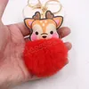 Chave Sika Deer Pompom Keychain Pom Pom Chave -Chave Bola de Peles Pompon Pompon Porte Clef Fluffy Leather Key Ring Acessórios Jóias