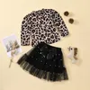 Summer Girls Designer Clothing Sets Kids Short Sleeve Leopard Print T-Shirts Pearl Tutu Skirt Set Casual Sweet Suits