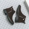 NIEUWE ARVALS Coffee Men Enkle Boots Flock Zipper Round Toe Solid Business Men Short Boots Free Shipping Maat 38-46