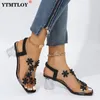 Gai Summer Women Handals PVC Crystal Flower Decoration chunky keel peep toe back back band fand legant fashion shoes 230314 gai