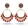 Boucles d'oreilles pendantes Ins Jhumki Jhumka fleur vin rouge perles arabe népel Tibet Piercing Vintage bohamie à la mode femmes fête bijoux