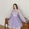 Party Dresses Soft Tulle Homecoming Dresses High Collar Sheer Long Sleeves Graduation Party Women Wear Cocktail Short Prom Gowns 230314