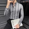 Men's Casual Shirts Spring Highend Striped Long Sleeved Shirt Men Korean Slim Fit Business Dress Shirt Men Streetwear Social Party Shirt M-4XL 230314