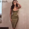 Casual Dresses Fyrneh Woman Dress 2023 Spring Summer Midi Elegant Spaghetti Strap Blackless Sexy Stain Party