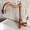 Keukenkranen Swivel Spout Water Tap Antiek Rood Kopper Single Handgat Gat Goot Badkamer Basin Mixer ANF400