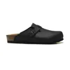 Sandalias Boston Clog Hombres Mujeres Diseñador Zapatillas Bolsa de cuero Cabeza Tire Corcho Pisos Mules Woody Mocasines para zapatilla perezosa Marrón Negro Diapositivas Diseño de movimiento 228ESS