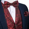 Мужские жилеты роскошные шелковые красные жилеты Mens Paisley для свадебного бизнеса осень зимний рукашки для рукавов для майки для майки для бабочки.