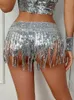 Женские шорты Shimmer Sequin Tassel Boty Sexy Rave Metallic Frigh