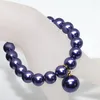 Strand 10mm Purple Shell Simulated-Pearl Armband för kvinnor Runda pärlor Elegant Party Gift Elastic repsmycken 7.5 tum B1710