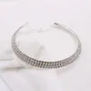 Choker Wedding Bridal Multi-Lay Row Rhinestone kryształowy naszyjnik srebrna wyplana biżuteria na kobiety naszyjniki eleganckie dziewczyny